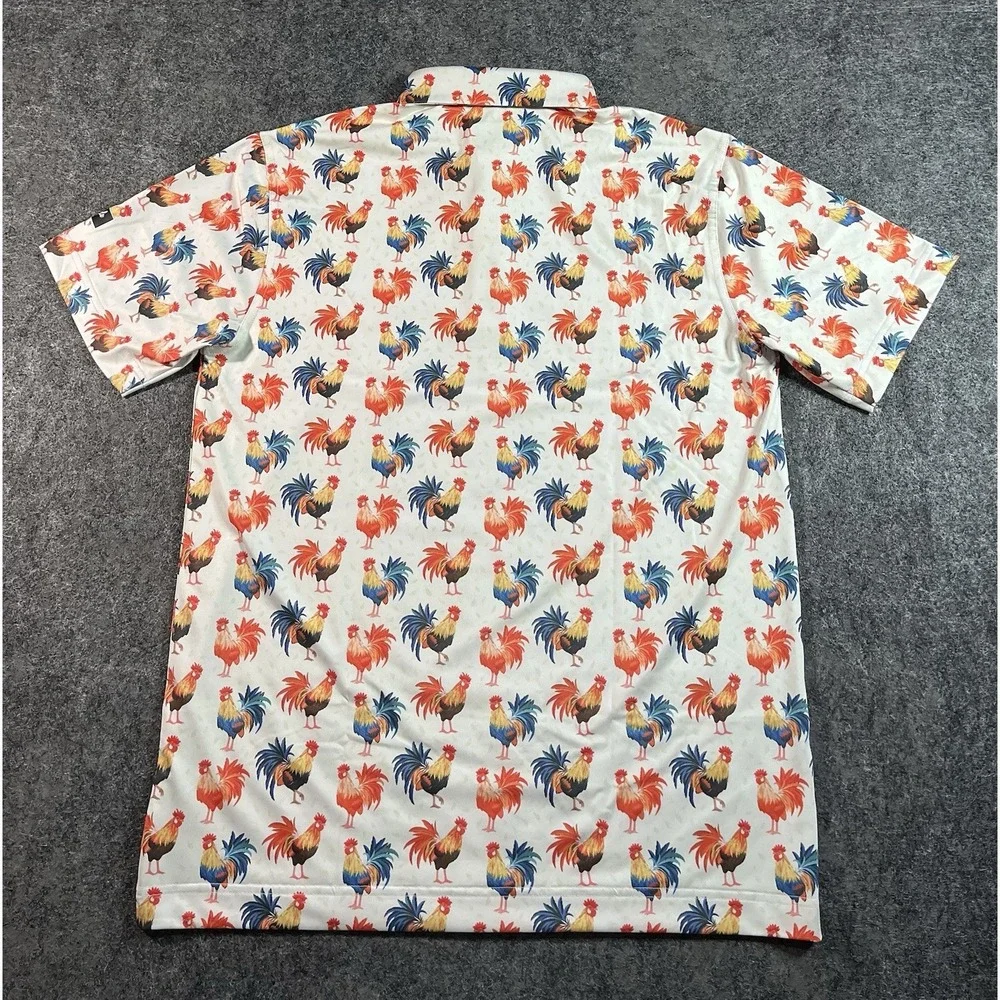 Waggle Golf Polo Shirt Mens Medium Cocky Rooster Print AOP Performance - NWT - Picture 2 of 8